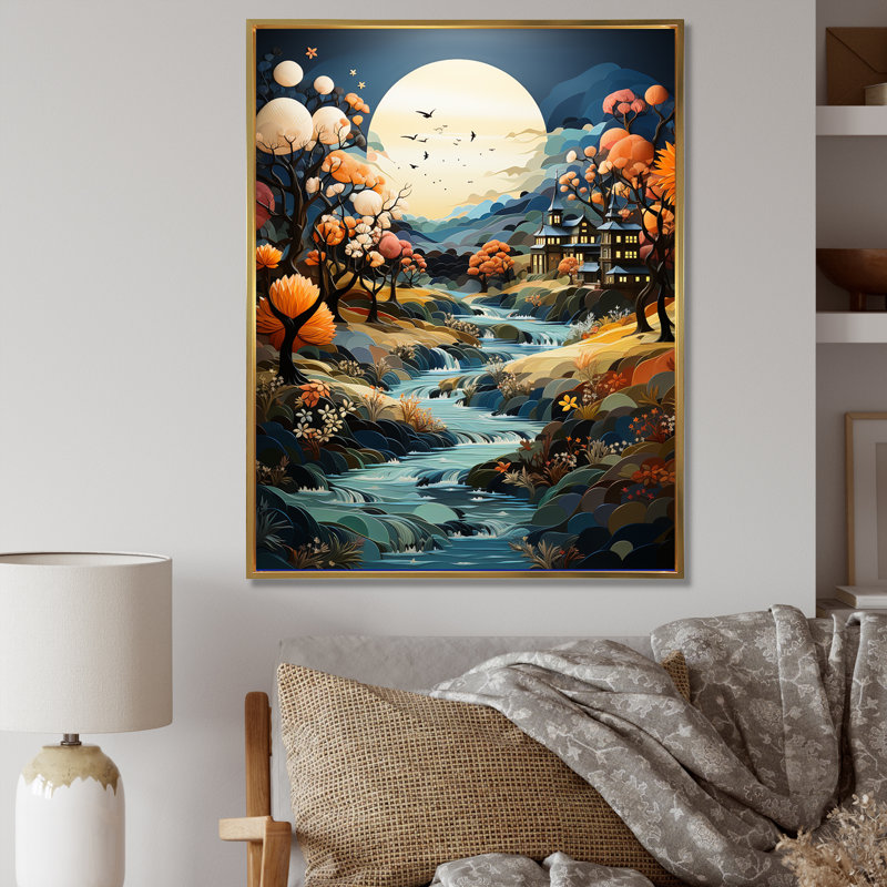 Nightly Whimsical Riverbanks sur impression sur toile, Encadrement doré, H 40 po x l 30 po
