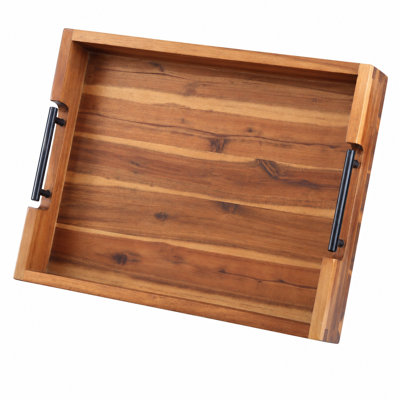 Wood Decorative Serving Tray with Metal Handles