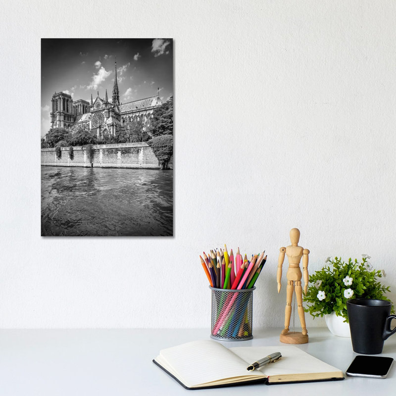 Cathedral Notre Dame In Black And White by Melanie Viola - Wrapped Canvas Print, 20.32 cm H x 30.48 cm W