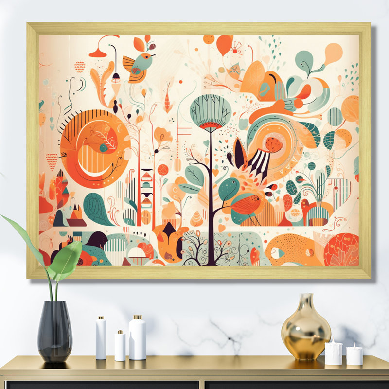 Journée ensoleillée avec oiseaux et arbres sur toile, Cadre doré à une seule photo, H 24 po x l 32 po x P 1 po