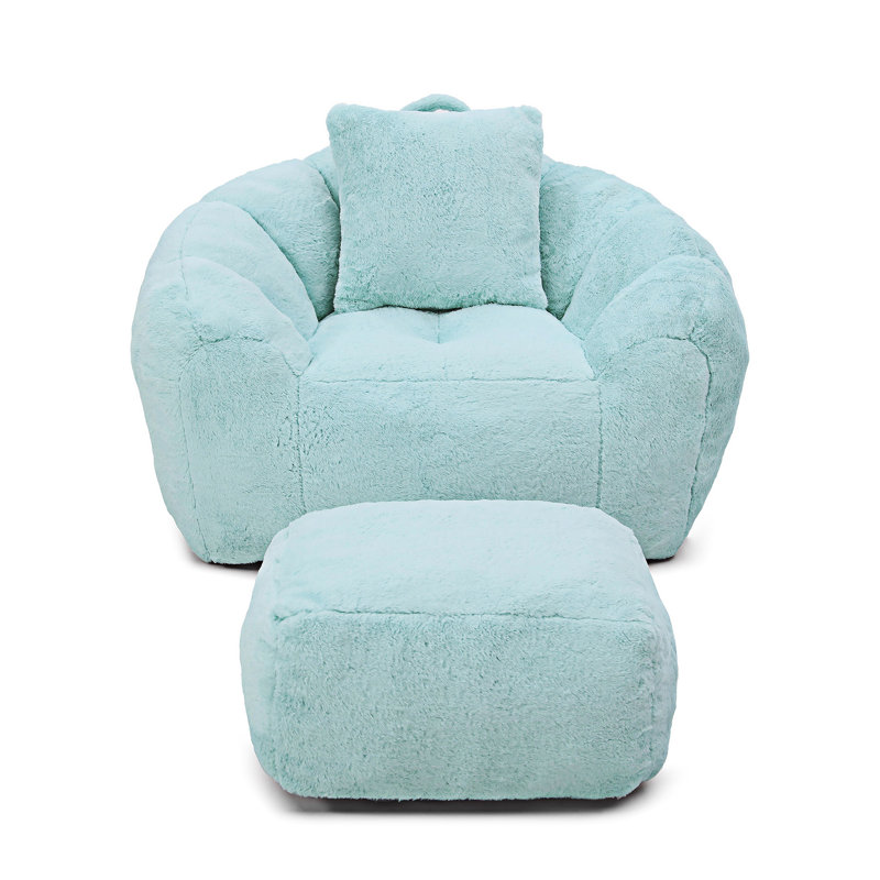 Fauteuil à billes avec repose-pieds, Bleu clair
