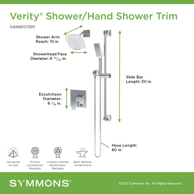 Verity HydroMersion Single Handle VersaFlex Integral Diverter Shower System, Polished Chrome