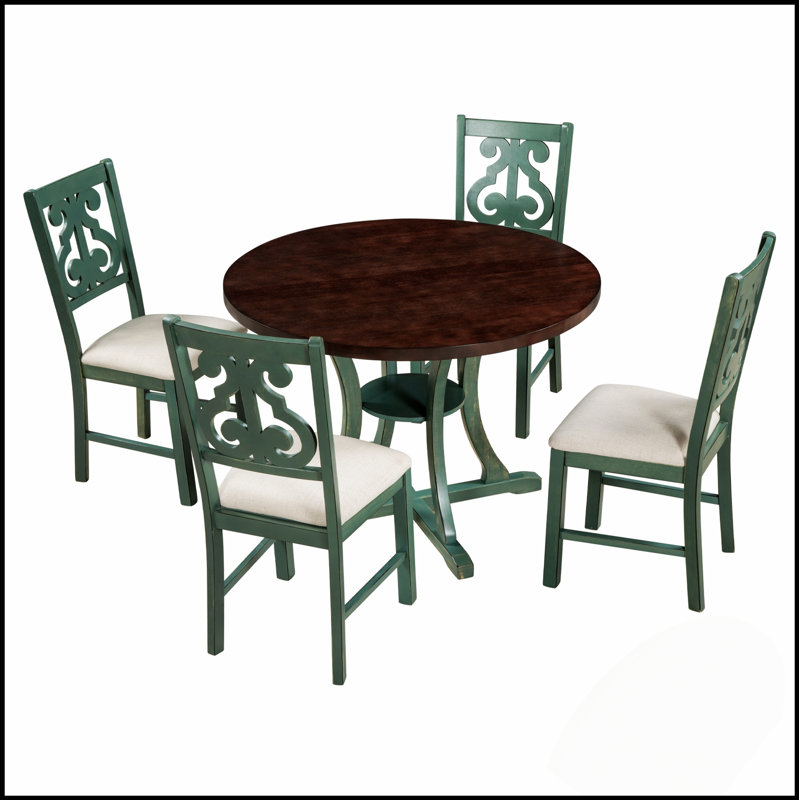 Ensemble 5 pièces de table de salle à manger et de chaises rondes avec pieds de forme spéciale, dossier creux de conception exquise pour une salle à manger élégante