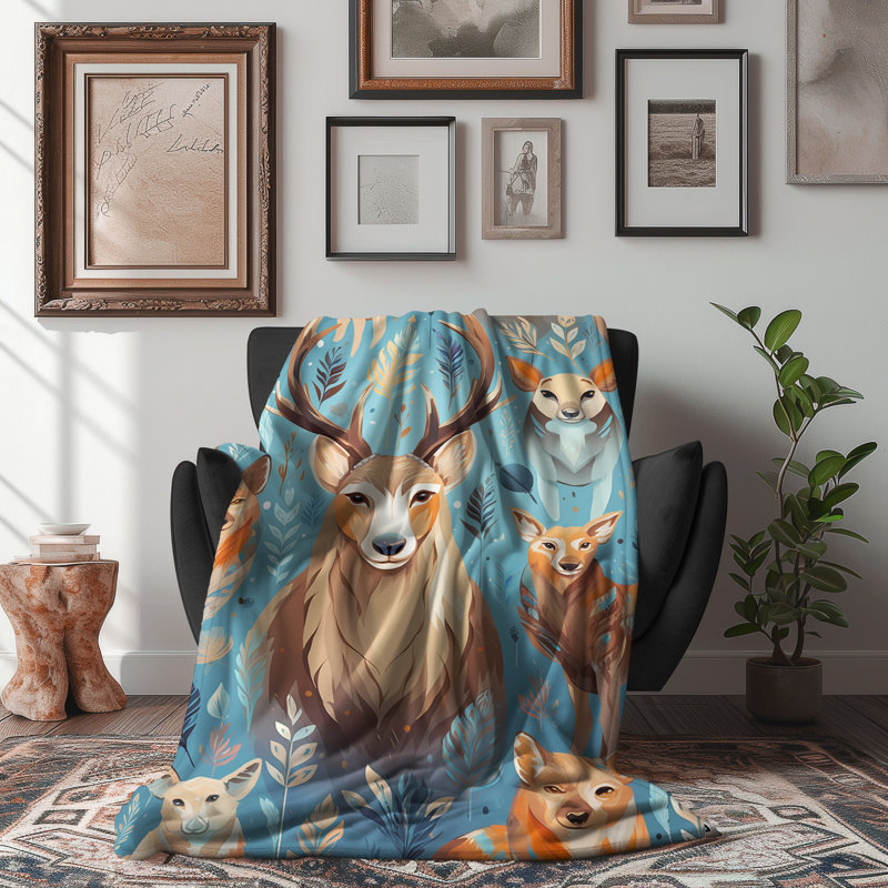 Tapisserie Native American Deer - 1 pièce Sherpa Premium - impression d'art luxueux, l 50 po x L 60 po