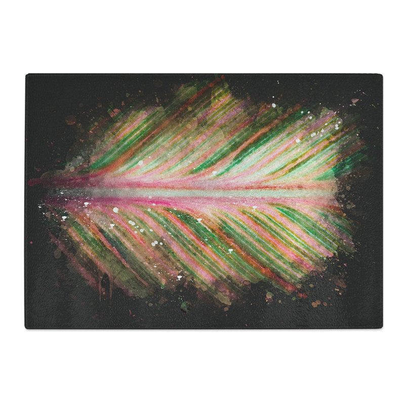 Tempered Glass Leaf Stripes Chopping Board, 28.5 cm x 39 cm