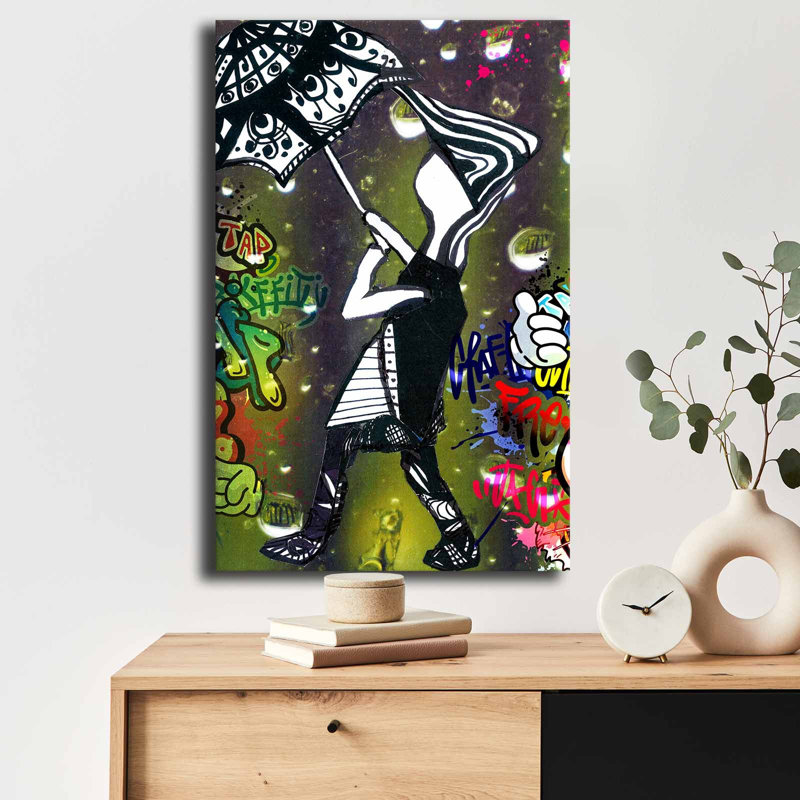 Art mural en toile Graffiti avec cadre en bois 17,7 po x 27,6 po, H 27,6 po x l 17,7 po