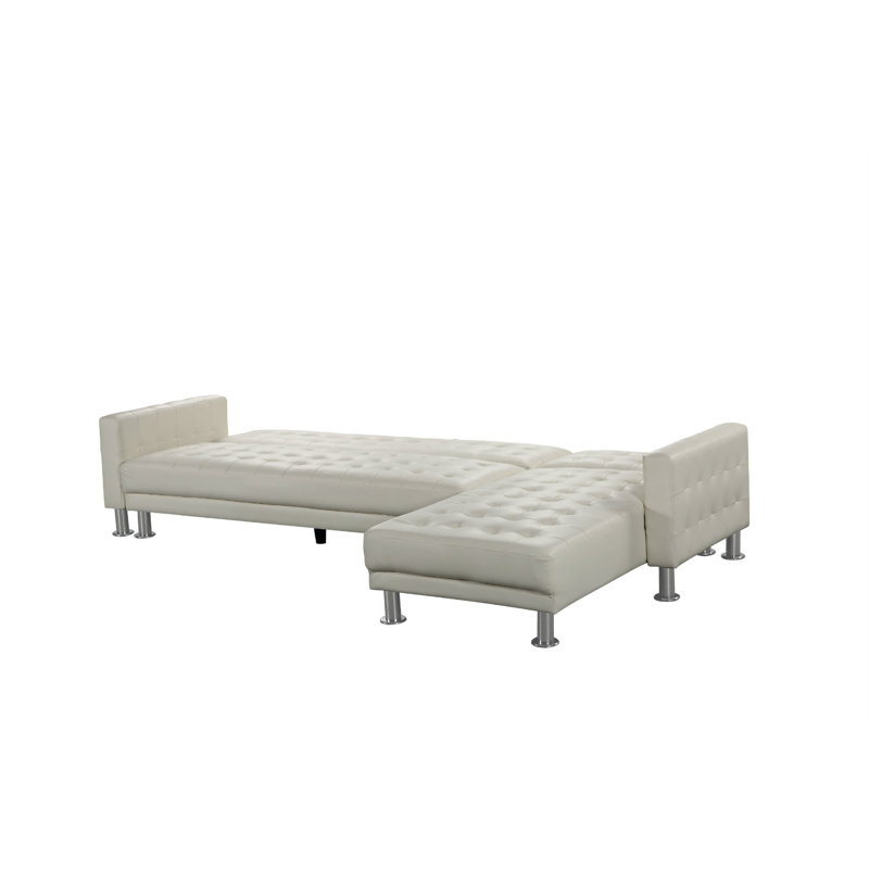 Bernace Faux Leather Right Hand Facing Sleeper Sofa & Chaise, White Faux Leather