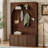 Farmhouse All-In-One Hall Tree With Adjustable Shelves, Retro Arched Entryway Storage Bench With 3 Cabinets, Wooden Coat Rack Organizer With 4 Golden Hooks For Mudroom, Hallway-1912485107