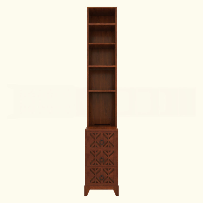 End Table With 3 Drawers, Corner Table With 4 Open Shelves, Tall Side Table For Bedroom And Corner