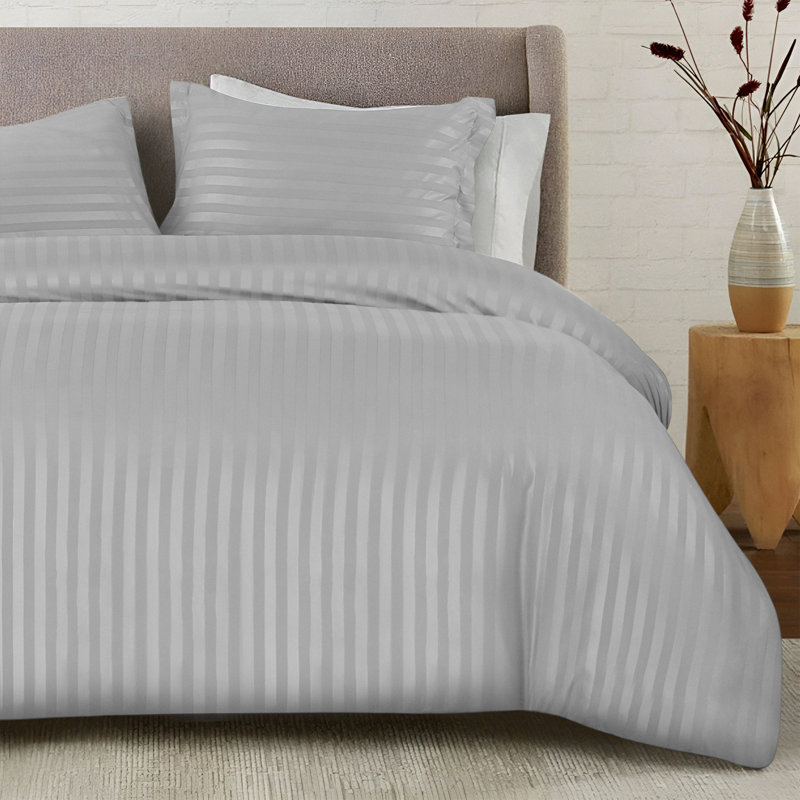 Nisreen Microfiber Striped Duvet Cover with Pillow Shams Included, Single  Duvet Cover + 2 Standard Shams, Silver