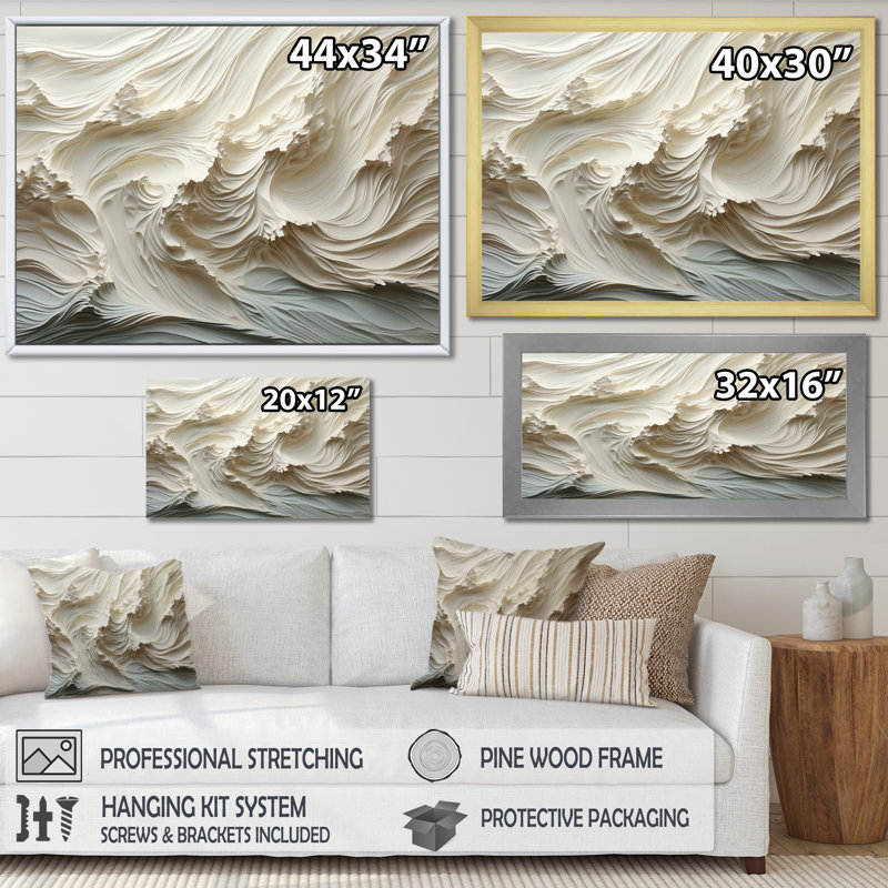 «White and Blue Wave Papercut Style II» - art mural vagues côtières, Cadre flottant noir, H 12 po x l 20 po x P 1 po