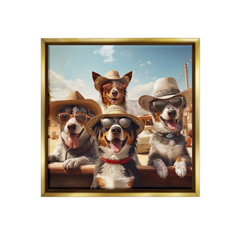 " Southwestern Cowboy Dogs Floater Frame " by Jim Baldwin, Metallic Gold Floater Frame, 18" H x 18" W