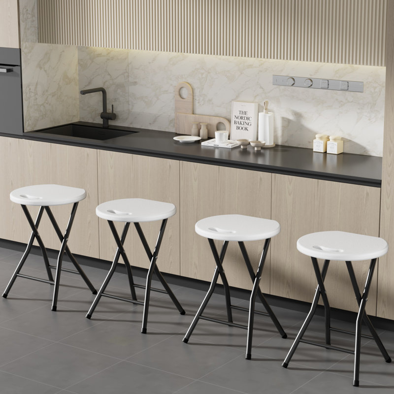 Folding Stools Set Of 4 For Adults Portable, Backless 24 Inch Folding Bar Stools, Heavy Duty Foldable Stools With Handle For Kitchen Counter Room Home Camping Indoor Outdoor