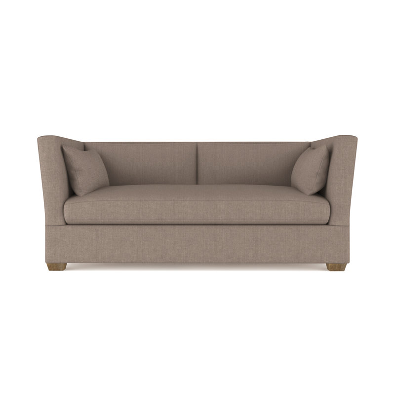 Rivington Flare Square Track-Arm Loveseat, Box Weave Linen Blue Print, Weathered, 31" H x 72" W x 37" D