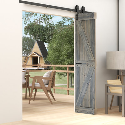 Porte de grange pliante en bois massif de style K avec trousse de quincaillerie - assemblage requis