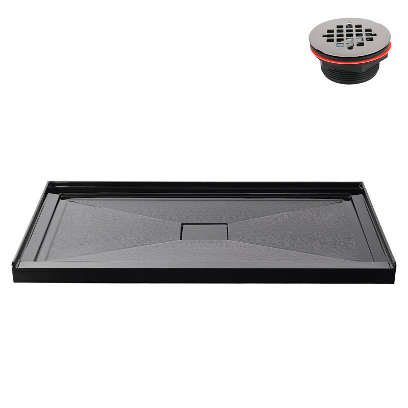 60 in. x 32 in. Alcove Acrylic Shower Base in Glossy Black With Center Drain, Drain Included, Glossy Black