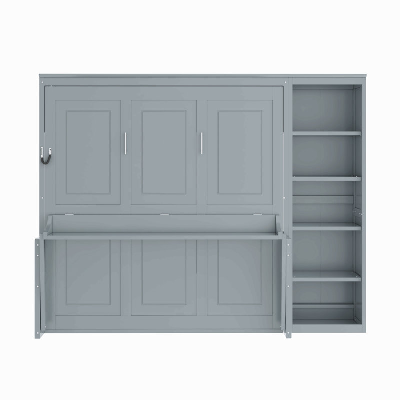 Lit escamotable avec bureau et bibliothèque Murphy, Grand lit, Gris
