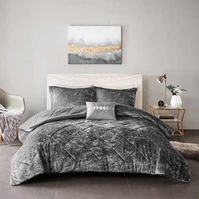 Édredon simple en velours gris - Design luxueux comprenant un coussin décoratif et une taie décorative