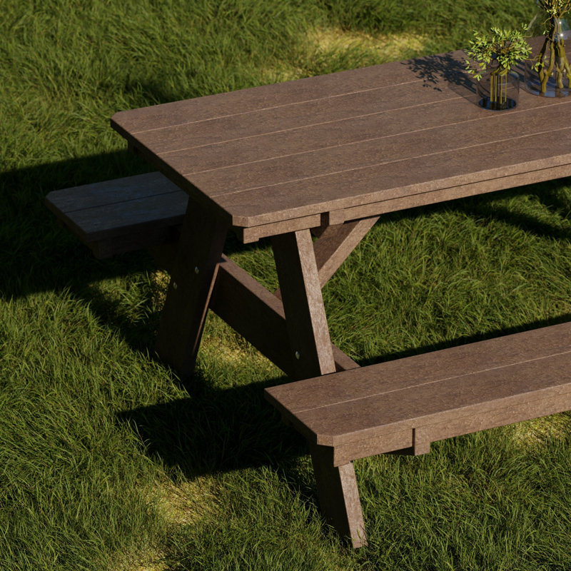 Table de pique-nique 72 "avec bancs attachés Heritage, Brun Tudor