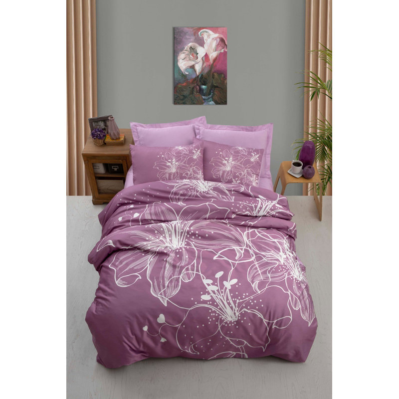 Luxurious Single Quilt Cover Set, Lilac & White, Duvet Cover 63 x 86.6 | 100% Polyester Microsatin & Cotton, 140 Thread Count | Includes 2 Pillowcases 19.7 x 27.6, Zipper Closure, Machine Washable, High-Quality 3D Printing