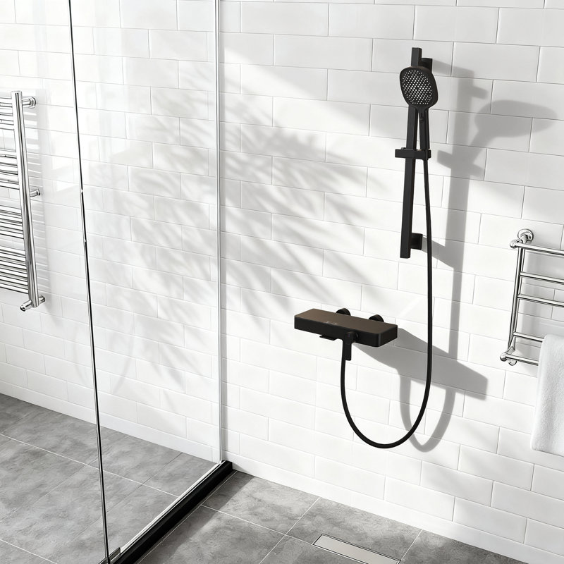 Ensemble de robinet de baignoire 2 boutons avec douchette carrée, Noir mat