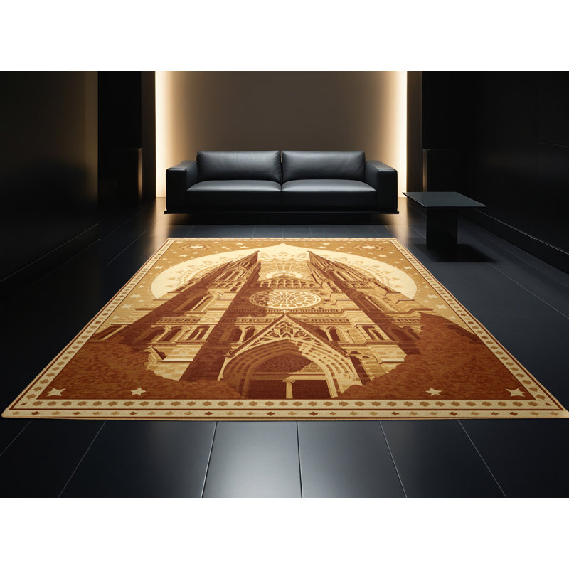 Machine Washable Pandelica Christchurch Cathedral Classic Oriental Rug in Brown – LightBrown Binding, 7x9
