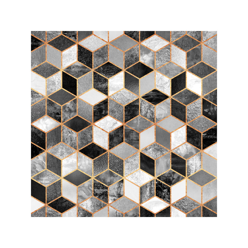 Black And White Cubes by Elisabeth Fredriksson - Print on Canvas, No Frame, 45.72 cm H x 45.72 cm W x 1.91 cm D