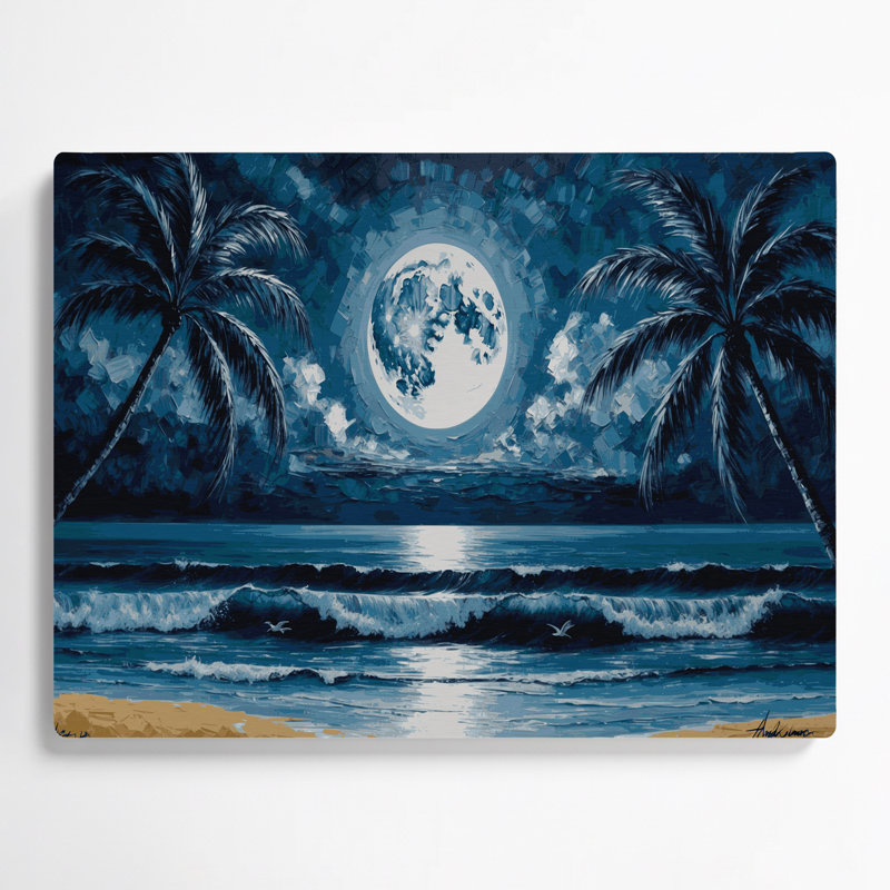 Art mural hawaïen lune en métal gris sur l'eau, H 11 po x l 14 po