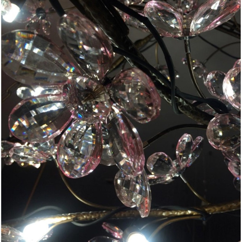 Light Branches Custom-Made Plum Blossom Tree Chandelier, Antique Pink, Gold Plated, 19" Wide x 15" Height