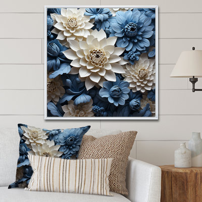 «Graceful Mums» noir et bleu pâle, peinture sur toile