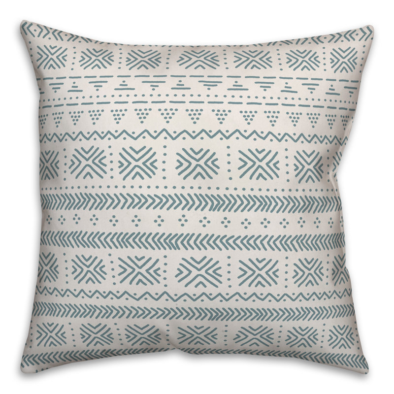  Coussin Tribal, 20 po x 20 po, White/Blue Geometric 3