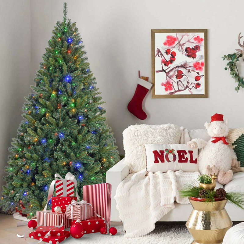 Pre-Lit Artificial Christmas Tree with Dual-Color LED Lights and 8 Modes, 7