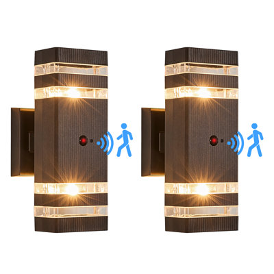 Lot de 2 appliques murales extérieures en bronze huilé avec détecteur de mouvement à 3 modes