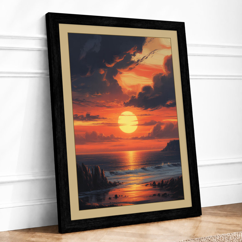 Sunset Coastal - Framed Print, A3 - 42.0 x 29.7 cm, Black