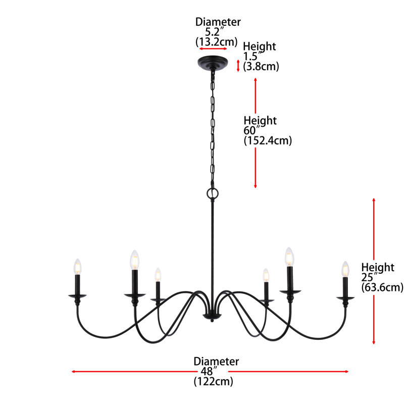 Ableton Iron 6-Light Chandelier, Noir mat, H 25 po x l 48 po x P 48 po