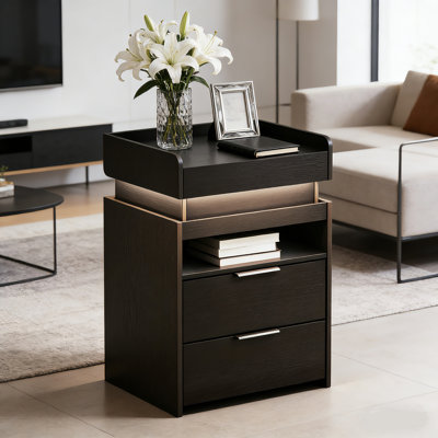 Modern Black LED Nightstand with Fast-Charging Ports