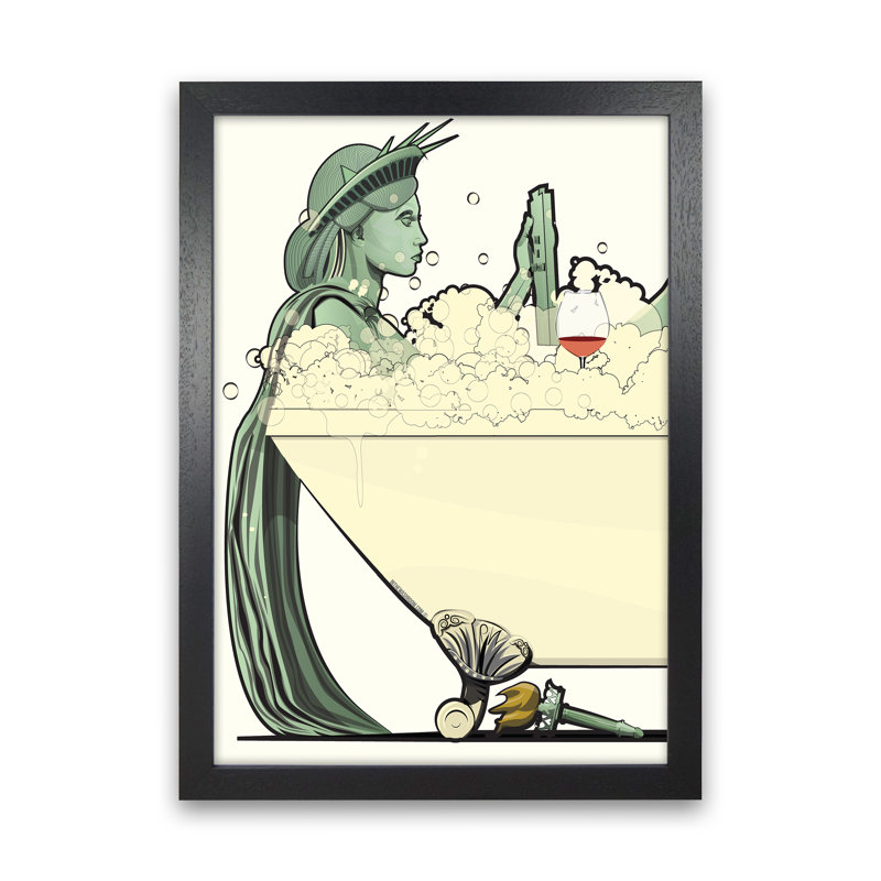 Statue Of Liberty Bath - Print, Black Framed, 60cm H x 42cm W x 3cm D