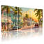 Ensemble de 3 toiles murales représentant une scène de rue tropicale avec palmiers et voitures anciennes, pour salon, chambre ou décoration intérieure.-912290506