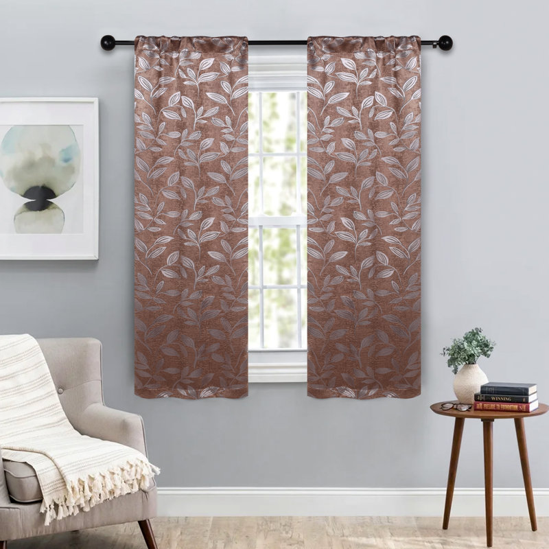 Finklea 100% Polyester Floral Room Darkening Grommet Curtain Panels, 70" W x 63" L, Charcoal