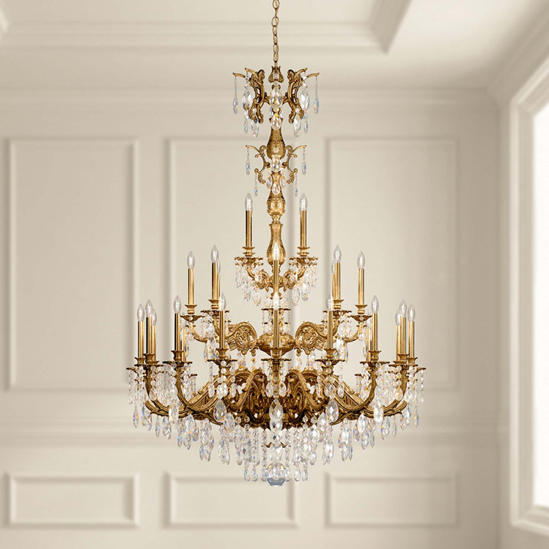 Milano 28 Light 50in x 68in Three-Tier Chandelier in Heirloom Bronze with Clear Heritage Handcut Crystals, Chinese (K9)