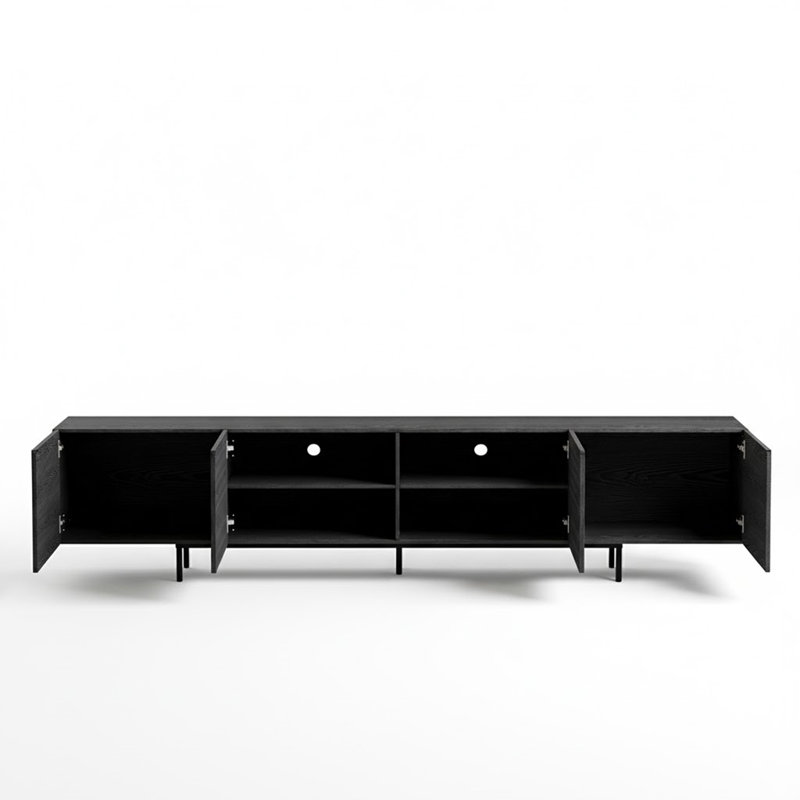 Meuble télé extra long avec portes à lattes, centre de divertissement moderne, H 22 po x L 94 po x l 16 po
