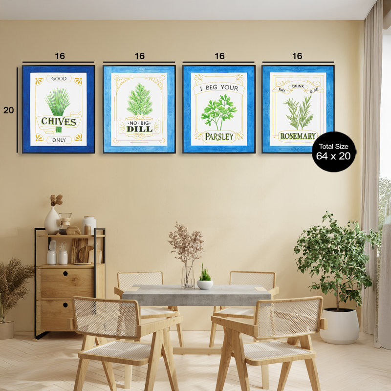 Ensemble de giclées encadrées 4 pièces Kitchen Herb Puns, design par Lara Beeston, H 20 po x l 16 po