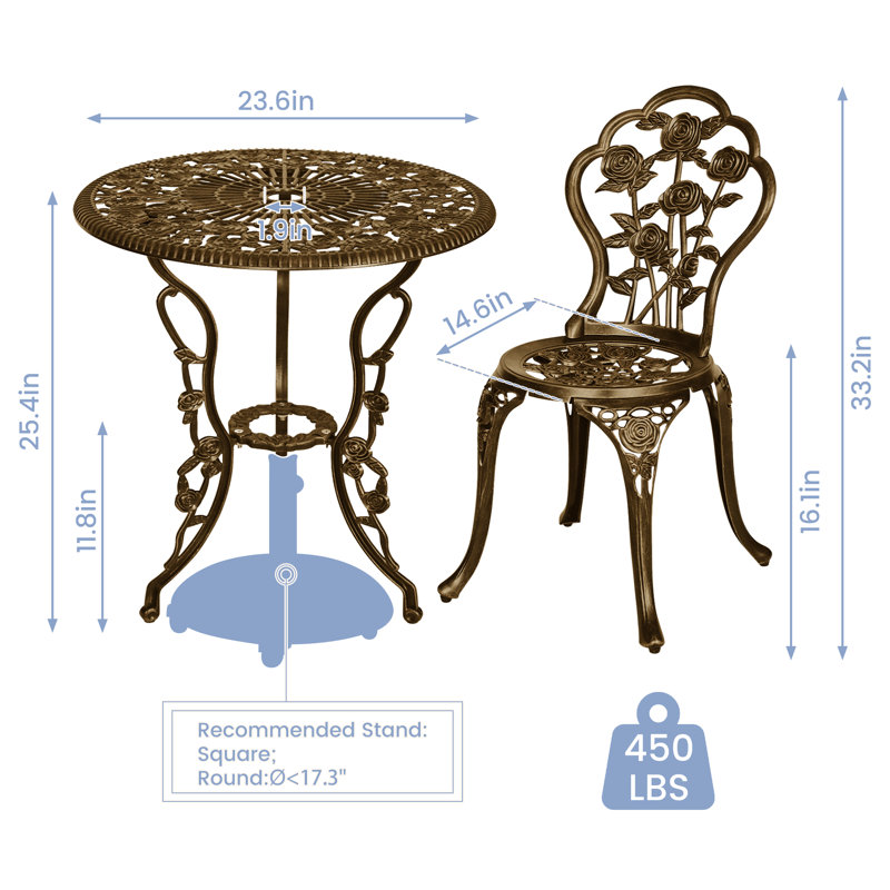 Ensemble bistro rond en aluminium 23,6 po pour 2 personnes