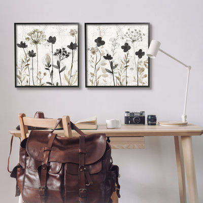 Impression numérique sur bois à motif de fleurs neutres, 2 pièces