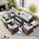 Argyri 9 - Person Outdoor Wicker Patio Conversation Furniture Set with Optional Fire Pit Table