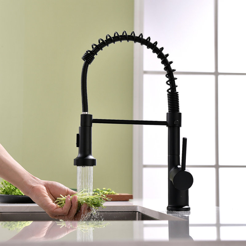 Commercial Kitchen Faucet With Pull Down Sprayer, Single Handle Single Lever Kitchen Sink Faucet, Black