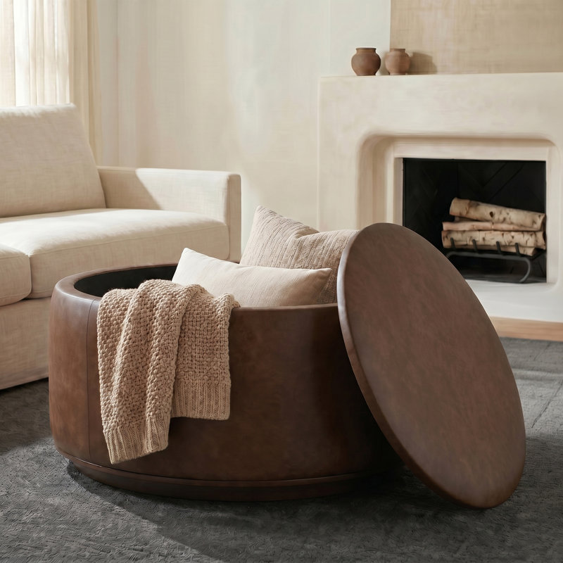 Repose-pieds en cuir véritable avec rangement Herve