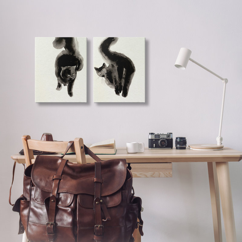  «Minimal Black Cats», ensemble de 2 toiles murales par Melissa Wang, H 20 po x l 16 po