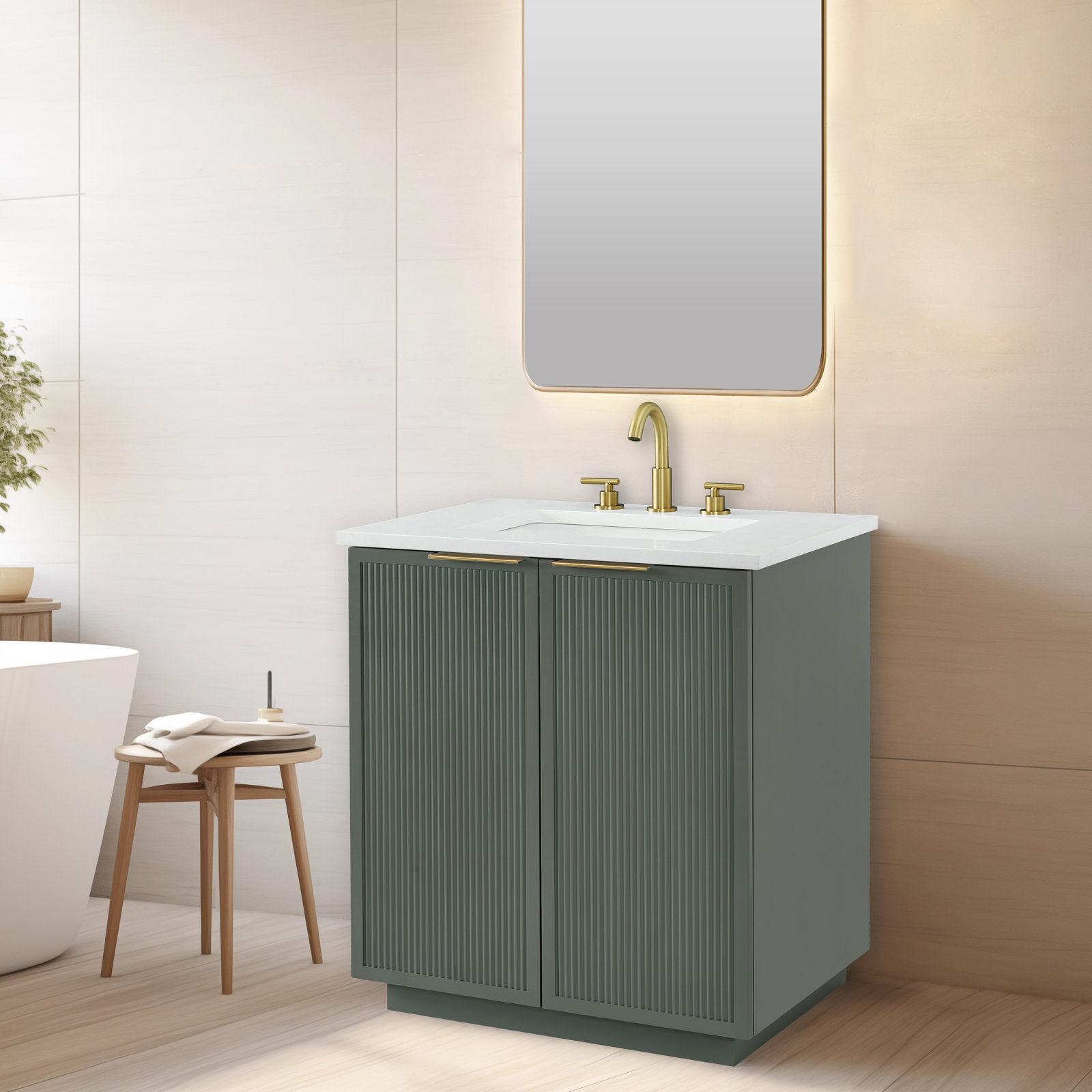 Aderyn 30" Single Bathroom Vanity, Vintage Green/Brushed Bronze