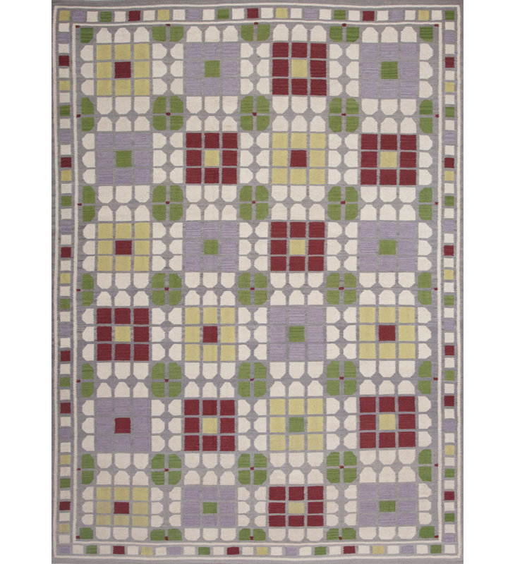 Geometric Area Rug in Cream/Green/Red